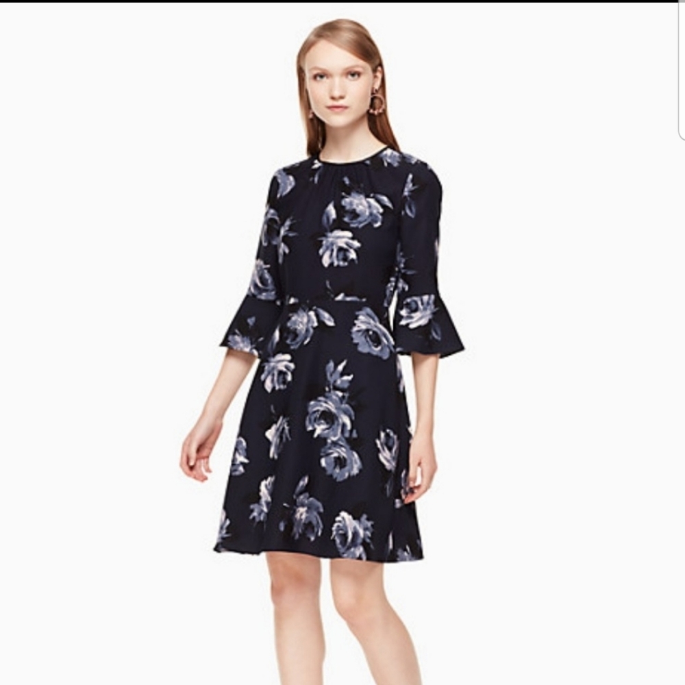 KATE SPADE NIGHT ROSE CREPE DRESS